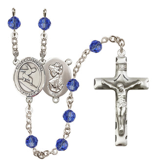 Sterling Silver 6mm Saint Christopher/Surfing Rosary