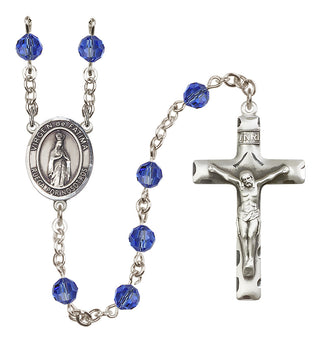 Sterling Silver 6mm Austrian Crystal Virgen del Fatima Rosary in Sapphire