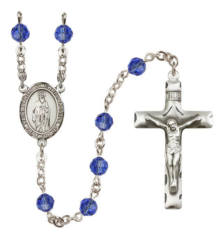Sterling Silver 6mm Austrian Crystal Saint Bartholomew the Apostle Rosary in Sapphire