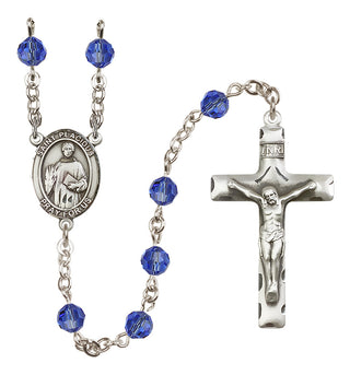 Sterling Silver 6mm Austrian Crystal Saint Placidus Rosary in Sapphire