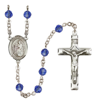 Sterling Silver 6mm Austrian Crystal Saint Aaron Rosary in Sapphire