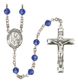 Sterling Silver 6mm Austrian Crystal Saint Joseph of Arimathea Rosary in Sapphire
