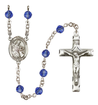Sterling Silver 6mm Austrian Crystal Saint Eustachius Rosary in Sapphire