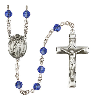 Sterling Silver 6mm Austrian Crystal Saint Ivo of Kelmartin Rosary in Sapphire