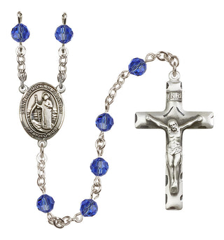 Sterling Silver 6mm Austrian Crystal Saint Raymond of Penafort Rosary in Sapphire