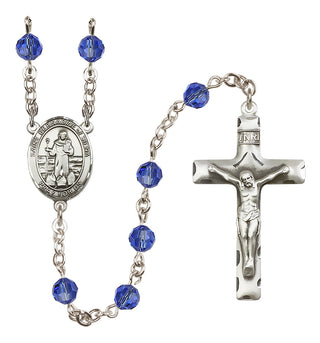 Sterling Silver 6mm Austrian Crystal Saint Bernadine of Sienna Rosary in Sapphire