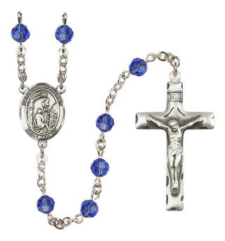 Sterling Silver 6mm Austrian Crystal Saint Paul the Hermit Rosary in Sapphire