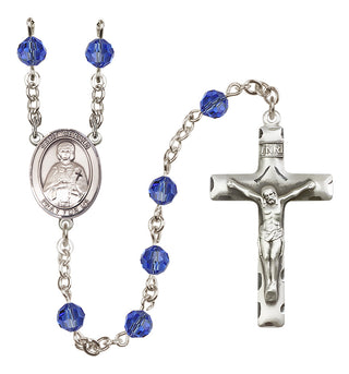 Sterling Silver 6mm Austrian Crystal Saint Gerald Rosary in Sapphire