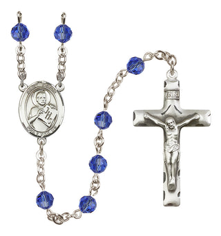 Sterling Silver 6mm Austrian Crystal Saint Viator of Bergamo Rosary in Sapphire