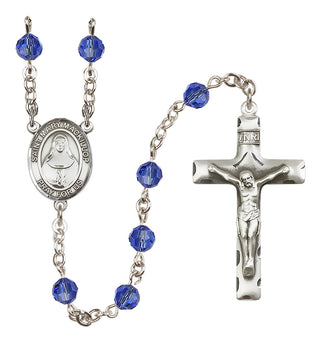 Sterling Silver 6mm Austrian Crystal Saint Mary Mackillop Rosary in Sapphire