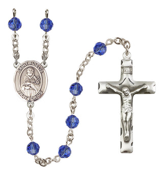 Sterling Silver 6mm Austrian Crystal Saint Fidelis Rosary in Sapphire