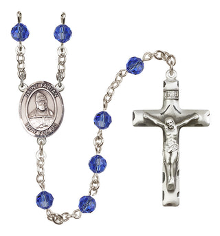 Sterling Silver 6mm Austrian Crystal Saint Fabian Rosary in Sapphire