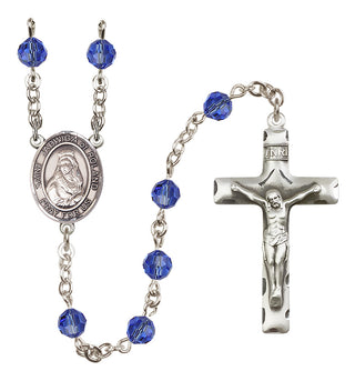 Sterling Silver 6mm Austrian Crystal Saint Jadwiga of Poland Rosary in Sapphire