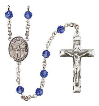 Sterling Silver 6mm Austrian Crystal Saint Medard of Noyon Rosary in Sapphire