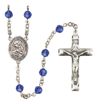 Sterling Silver 6mm Austrian Crystal Our Lady of the Precious Blood Rosary in Sapphire