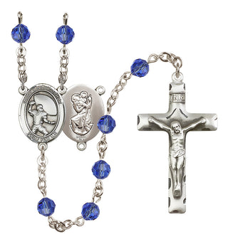 Sterling Silver 6mm Saint Christopher / Football Rosary