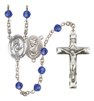 Sterling Silver 6mm Austrian Crystal Saint Christopher/Tennis Rosary in Sapphire