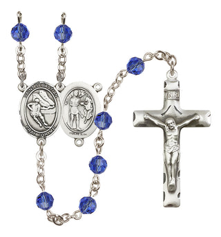 Sterling Silver 6mm Austrian Crystal Saint Sebastian / Hockey Rosary in Sapphire
