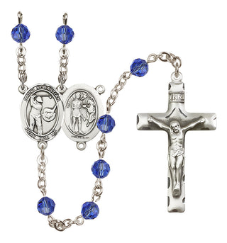 Sterling Silver 6mm Austrian Crystal Saint Sebastian / Golf Rosary in Sapphire