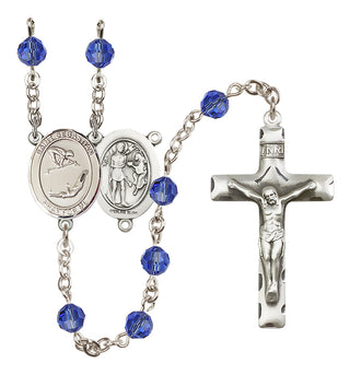 Sterling Silver 6mm Austrian Crystal Saint Sebastian/Gymnastics Rosary in Sapphire