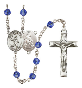 Sterling Silver 6mm Austrian Crystal Guardian Angel/Track&Field-Men Rosary in Sapphire