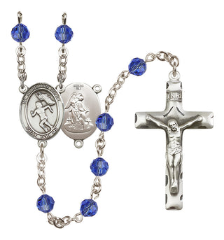 Sterling Silver 6mm Austrian Crystal Guardian Angel/Track&Field-Women Rosary in Sapphire