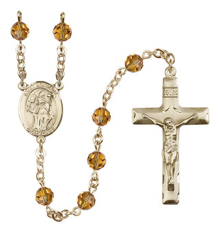14 Karat Gold-Filled 6mm Austrian Crystal Saint Boniface Rosary in Topaz