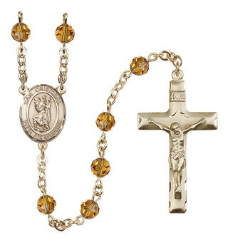 14 Karat Gold-Filled 6mm Austrian Crystal San Cristobal Rosary in Topaz