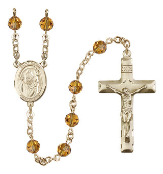 14 Karat Gold-Filled 6mm Austrian Crystal Saint David of Wales Rosary in Topaz