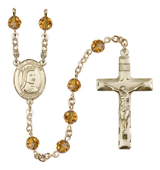 14 Karat Gold-Filled 6mm Austrian Crystal Saint Elizabeth of Hungary Rosary in Topaz