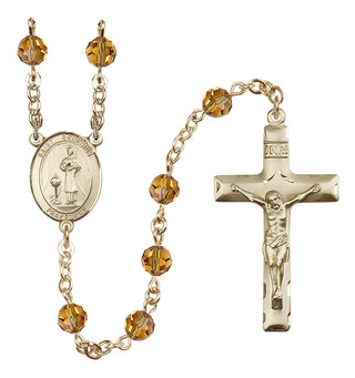 14 Karat Gold-Filled 6mm Austrian Crystal Saint Genesius of Rome Rosary in Topaz
