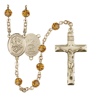 14 Karat Gold-Filled 6mm Austrian Crystal Saint George / Air Force Rosary in Topaz