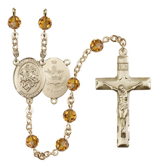 14 Karat Gold-Filled 6mm Austrian Crystal Saint George / Army Rosary in Topaz