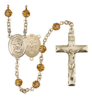 14 Karat Gold-Filled 6mm Austrian Crystal Saint Michael / EMT Rosary in Topaz