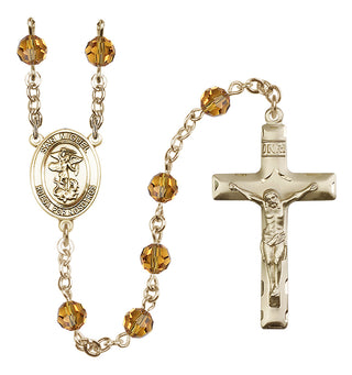 14 Karat Gold-Filled 6mm Austrian Crystal San Miguel Arcangel Rosary in Topaz