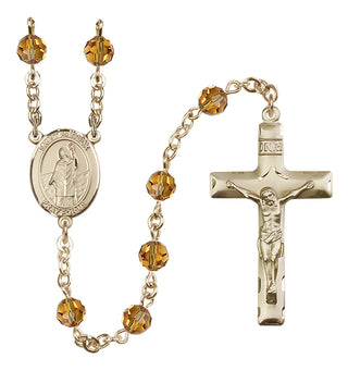 14 Karat Gold-Filled 6mm Austrian Crystal Saint Patrick Rosary in Topaz