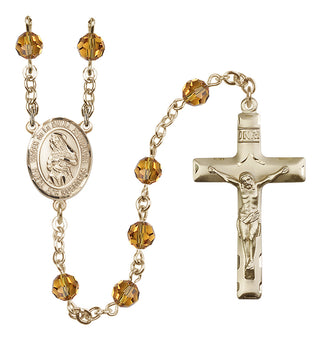 14 Karat Gold-Filled 6mm Austrian Crystal Virgen de la Divina Providencia Rosary in Topaz
