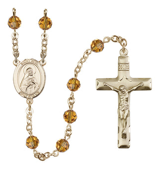 14 Karat Gold-Filled 6mm Austrian Crystal Saint Rita of Cascia Rosary in Topaz