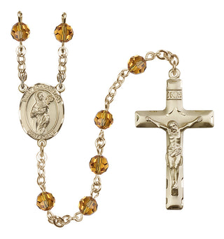 14 Karat Gold-Filled 6mm Austrian Crystal Saint Scholastica Rosary in Topaz