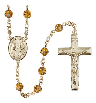 14 Karat Gold-Filled 6mm Austrian Crystal Our Lady Star of the Sea Rosary in Topaz