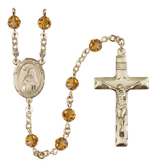 14 Karat Gold-Filled 6mm Austrian Crystal Saint Teresa of Avila Rosary in Topaz