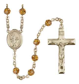 14 Karat Gold-Filled 6mm Austrian Crystal Saint Zachary Rosary in Topaz