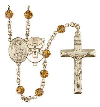 14 Karat Gold-Filled 6mm Austrian Crystal Guardian Angel / EMT Rosary in Topaz