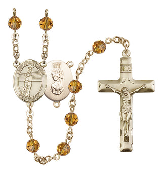 14 Karat Gold-Filled 6mm Austrian Crystal Saint Christopher/Volleyball Rosary in Topaz
