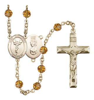 14 Karat Gold-Filled 6mm Austrian Crystal Saint Christopher/Cheerleading Rosary in Topaz