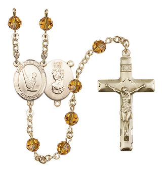 14 Karat Gold-Filled 6mm Austrian Crystal Saint Christopher/Gymnastics Rosary in Topaz