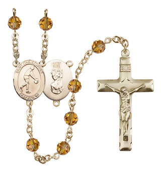14 Karat Gold-Filled 6mm Austrian Crystal Saint Christopher/Basketball Rosary in Topaz