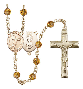 14 Karat Gold-Filled 6mm Austrian Crystal Saint Christopher/Tennis Rosary in Topaz
