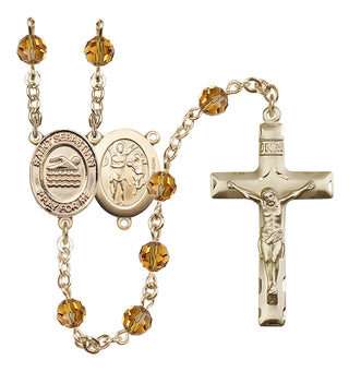 14 Karat Gold-Filled 6mm Austrian Crystal Saint Sebastian/Swimming Rosary in Topaz