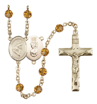 14 Karat Gold-Filled 6mm Austrian Crystal Saint Christopher/Surfing Rosary in Topaz
